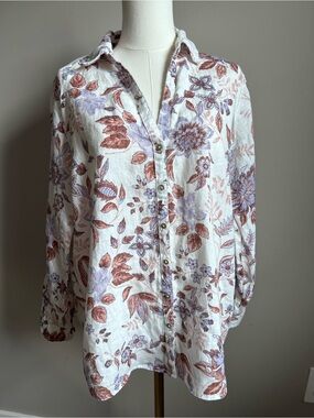 Linen Floral Button-Front summer beachy boho cottagecore prairie lagenlook